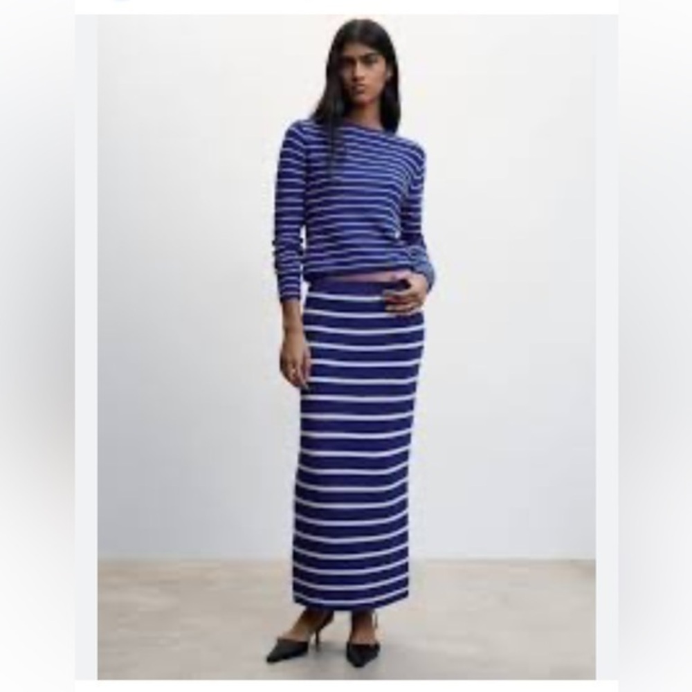 Blue and white rayon maxi skirt